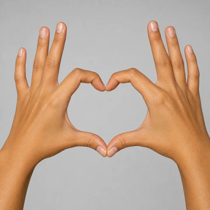 AI hand model, petite Asian hands forming a heart