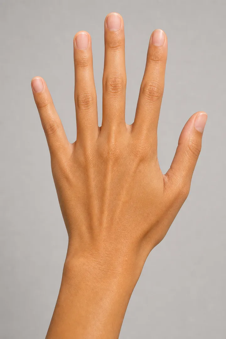 AI hand model, Asian skin tone, flat lay pose