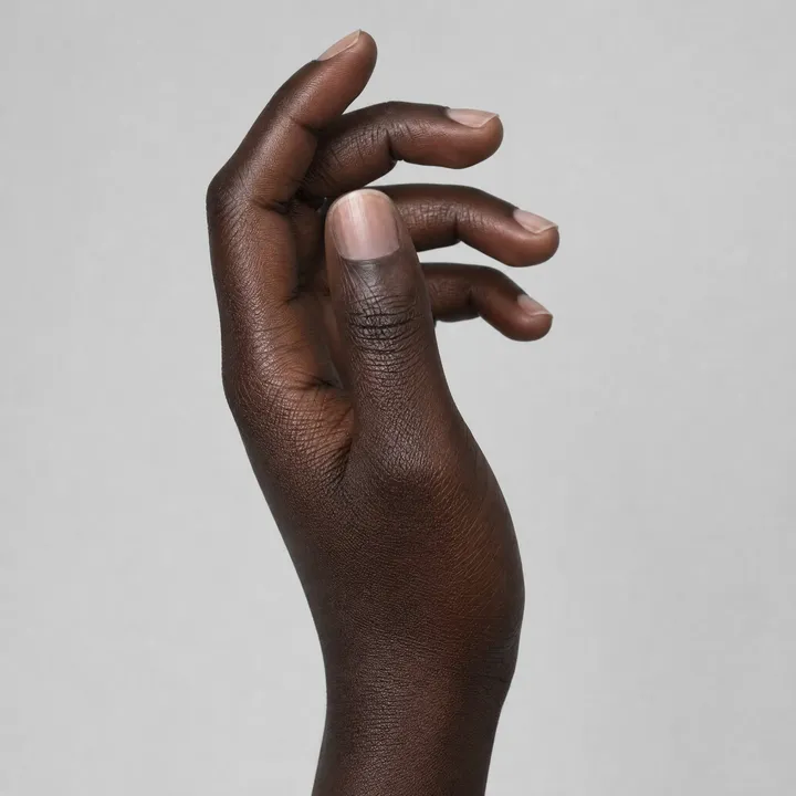 AI hand model, deep skin tone, side profile pose