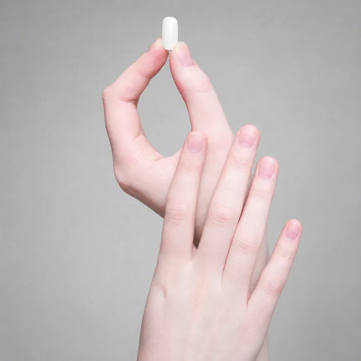 AI hand model, fair skin tone, holding a nail tip