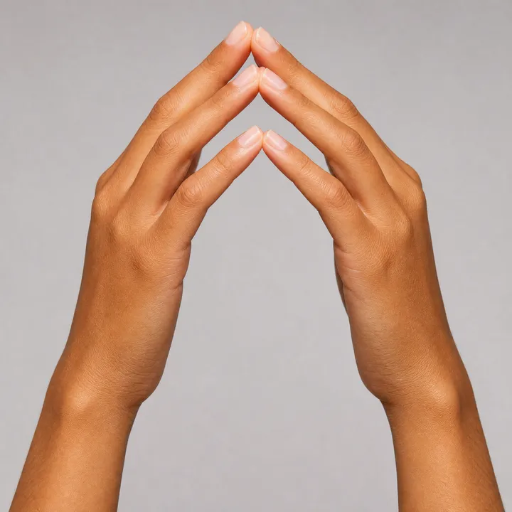 AI hand model, tan skin tone, fingertips touching